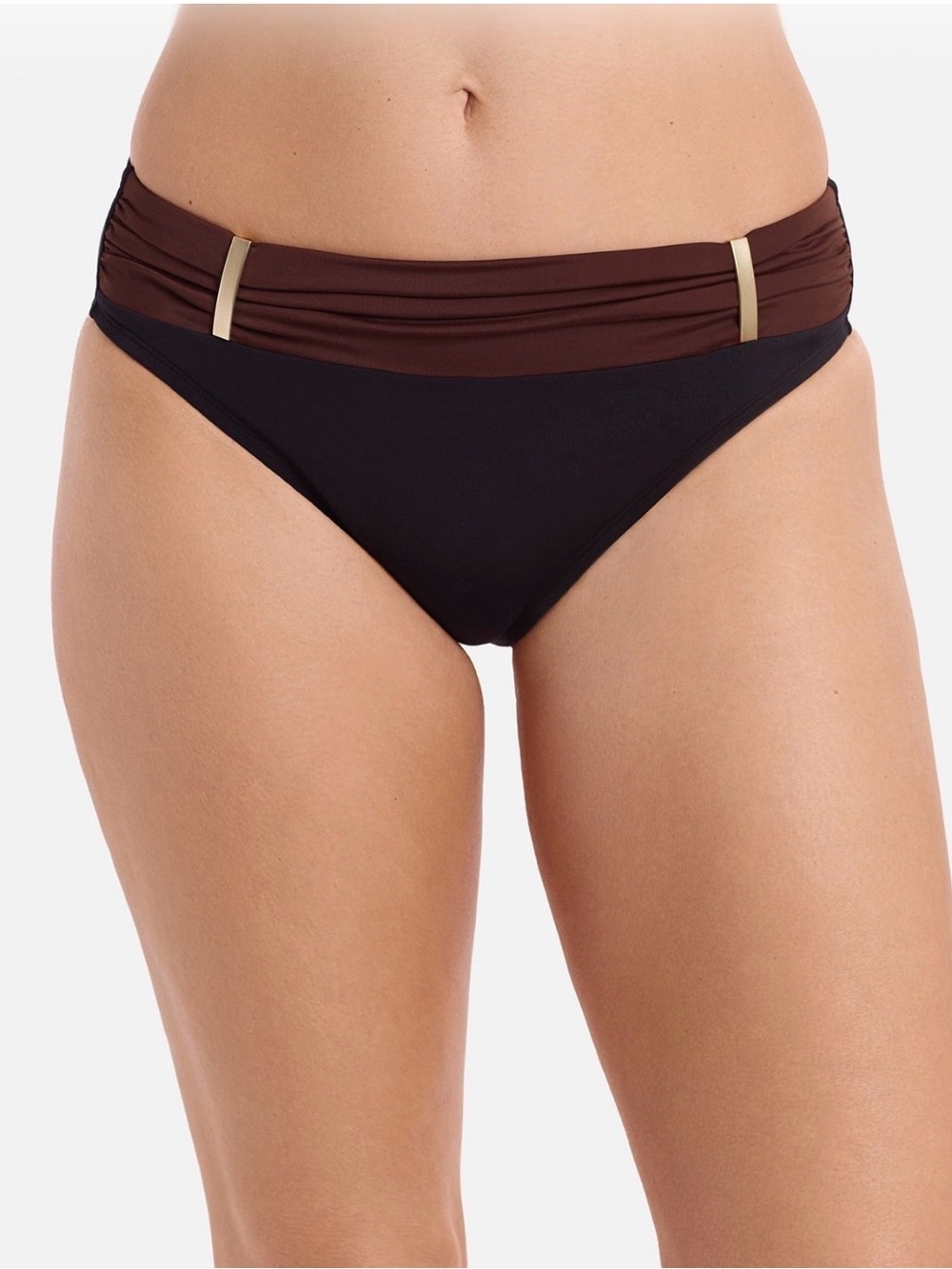 Sofia by sofia vergara Brown and Black Fold-Over Waistband Bikini Bottom